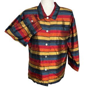 Harris Wallace Multicolor Striped Button-Up Silk Blouse -‎ Size Large